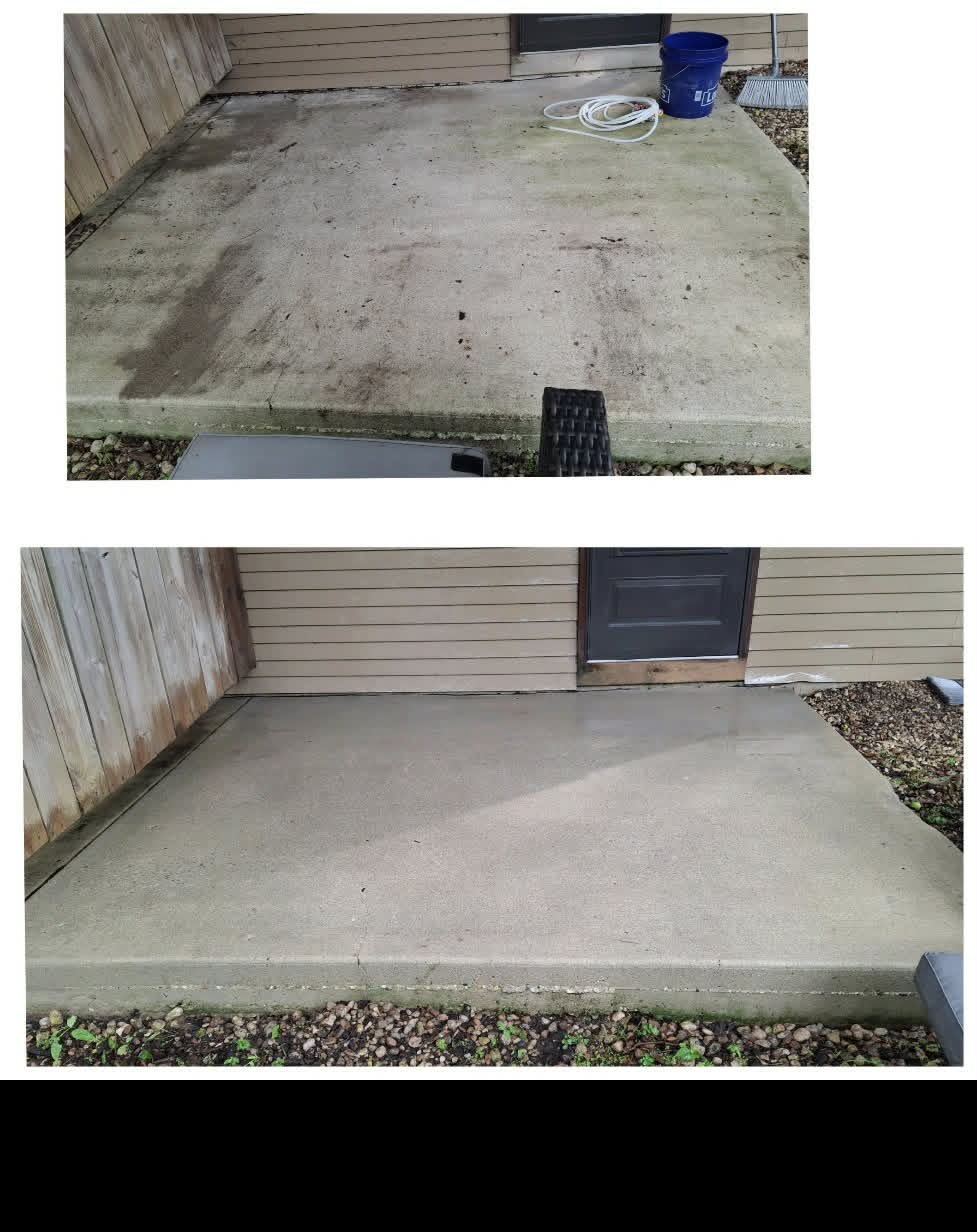 Back door concrete patio slab pressure washing before and after