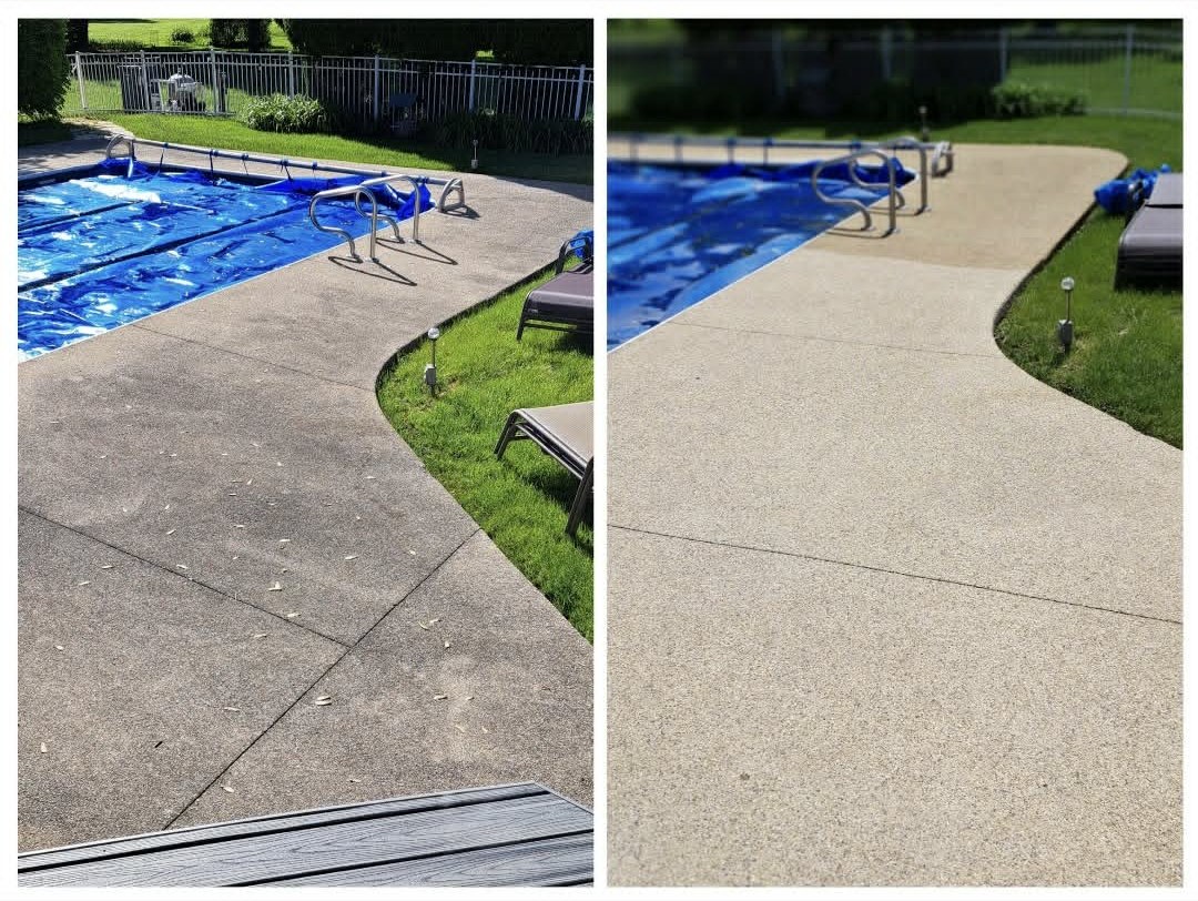 Pool deck and walkway cleaning before and after